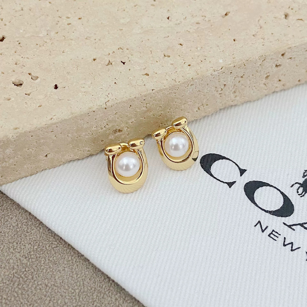 Coach Pearl Inlaid Letter Stud Earrings